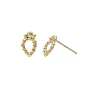 14k solid gold diamond Petal stud earrings, ready to ship