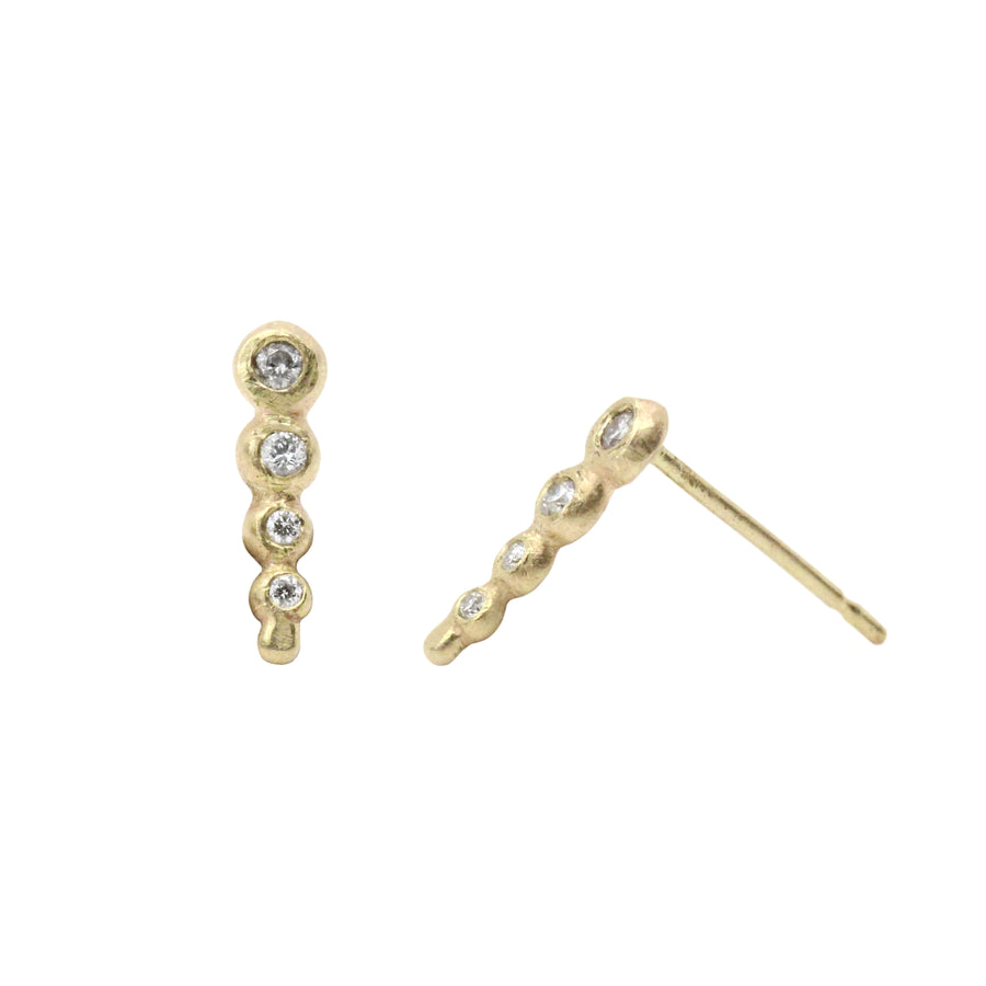 14k solid gold diamond Aria stud earrings, ready to ship
