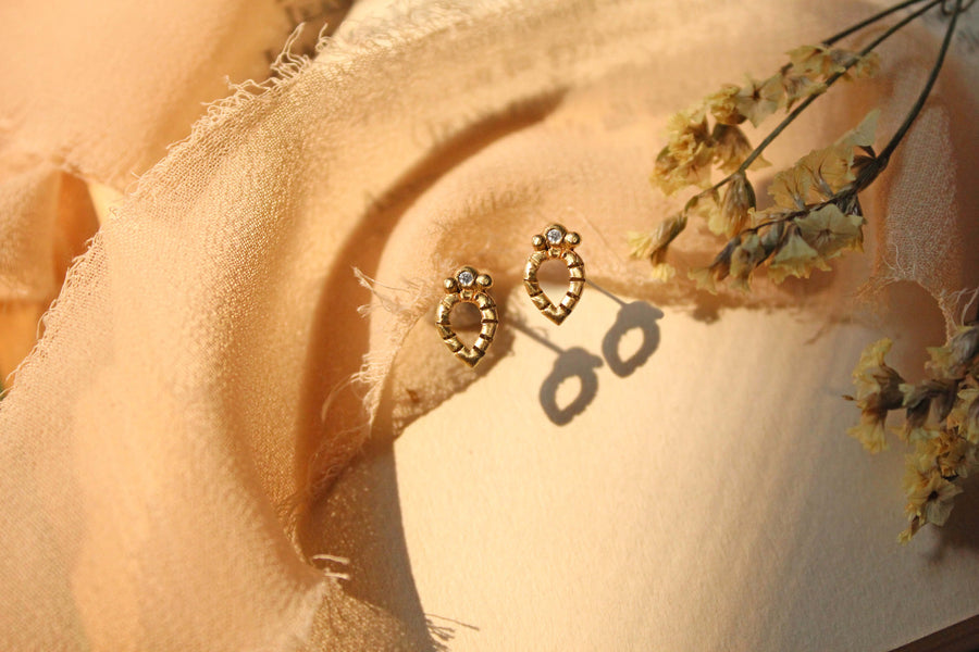 14k solid gold diamond Petal stud earrings, ready to ship