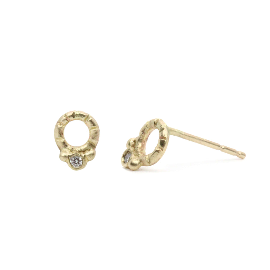 14k solid gold diamond Violetta stud earrings, ready to ship