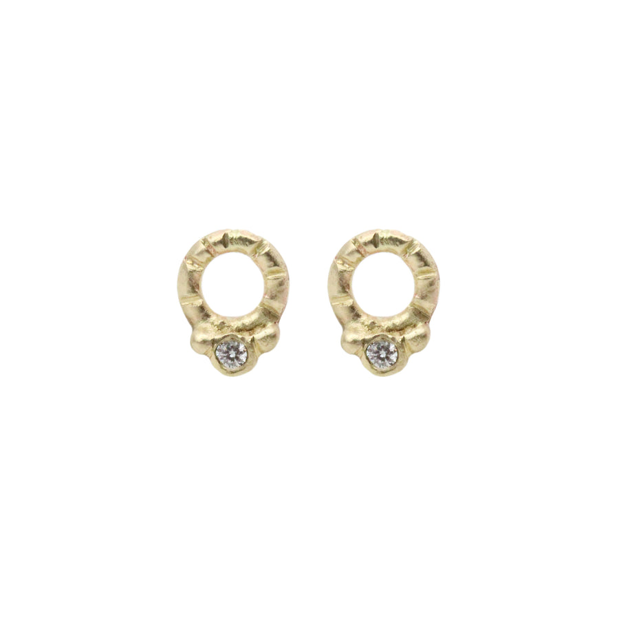 14k solid gold diamond Violetta stud earrings, ready to ship