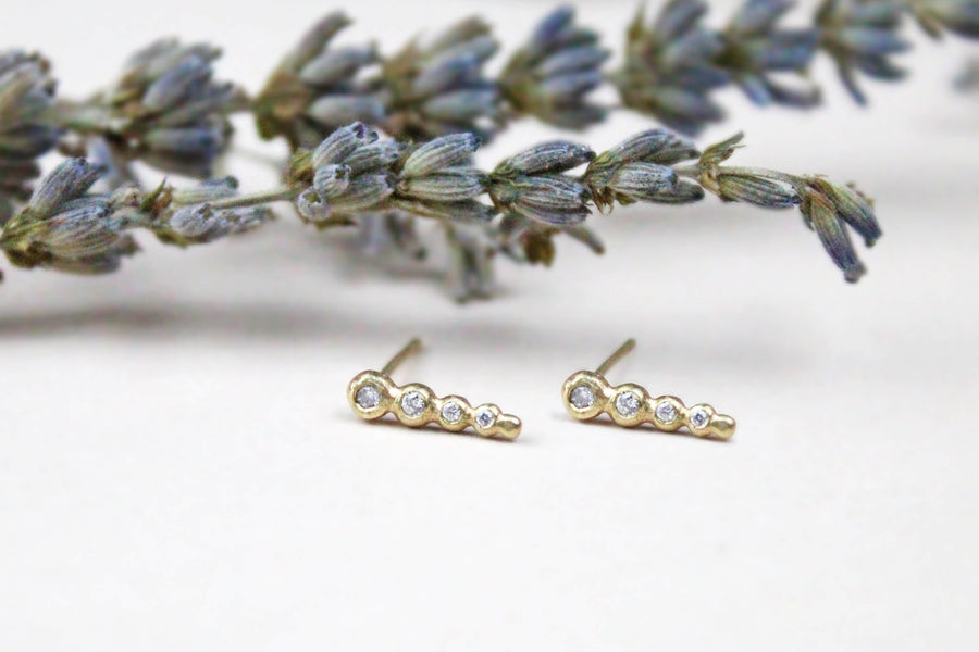 14k solid gold diamond Aria stud earrings, ready to ship