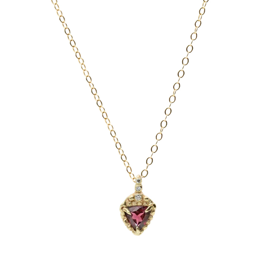 14k solid gold diamond and rhodolite garnet Malka pendant, ready to ship