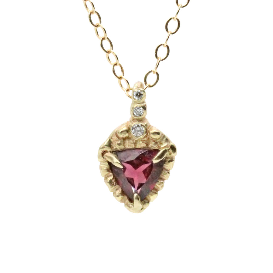 14k solid gold diamond and rhodolite garnet Malka pendant, ready to ship