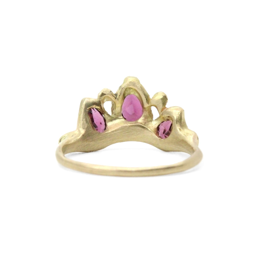 14k solid gold rhodolite garnet diamond Daphne ring, ready to ship