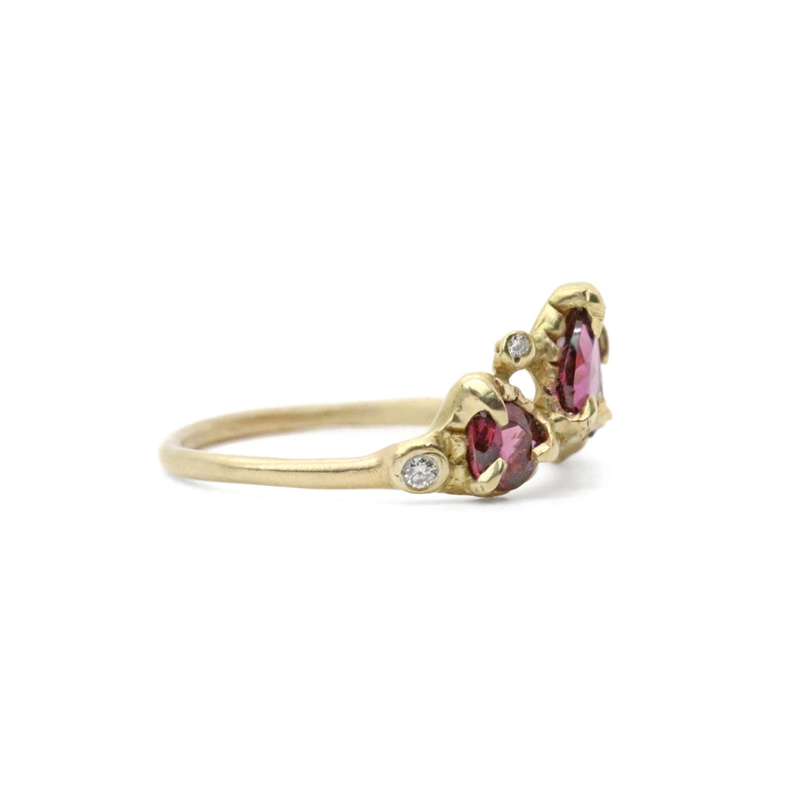 14k solid gold rhodolite garnet diamond Daphne ring, ready to ship