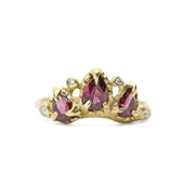 14k solid gold rhodolite garnet diamond Daphne ring, ready to ship