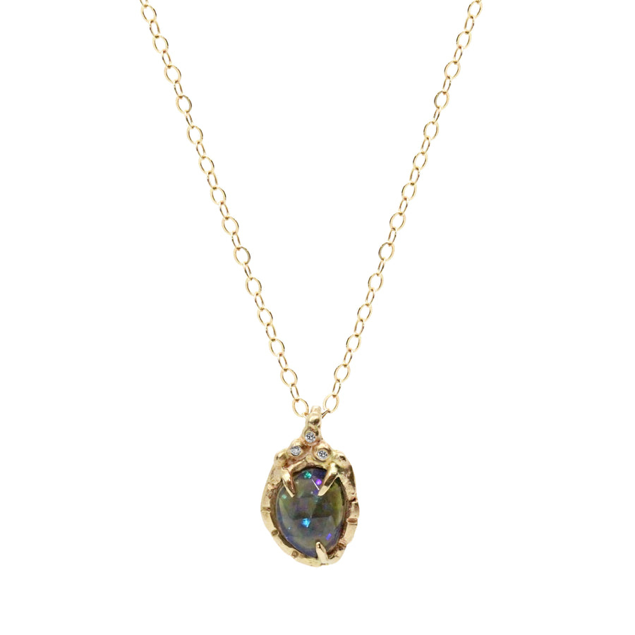 14k solid gold black opal diamond Dark Opal Cuore pendant, OOAK, one of a kind, ready to ship