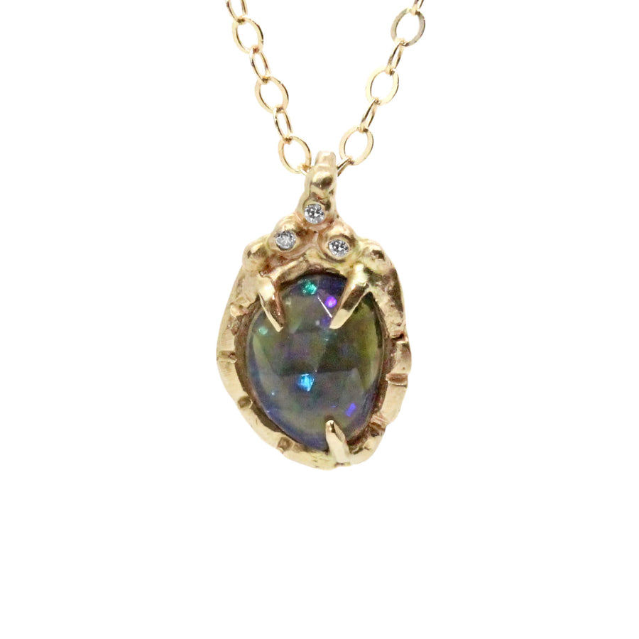 14k solid gold black opal diamond Dark Opal Cuore pendant, OOAK, one of a kind, ready to ship