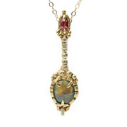 14k solid gold black opal rhodolite garnet diamond pendant Dark Opal Wand Pendant, OOAK, one of a kind, ready to ship