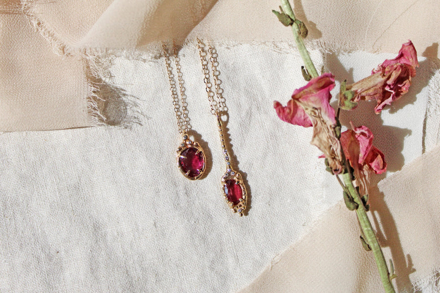 14k solid gold rhodolite garnet diamond pendants, garnet cuore pendant, Venus drop necklace, OOAK, one of a kind, ready to ship