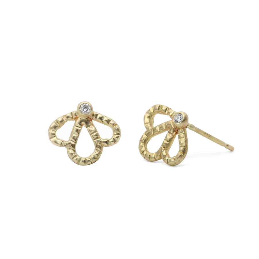 Solid 14k gold diamond stud Mini Orchid earrings, ready to ship