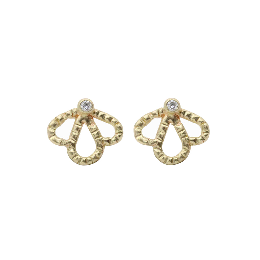 Solid 14k gold diamond stud Mini Orchid earrings, ready to ship