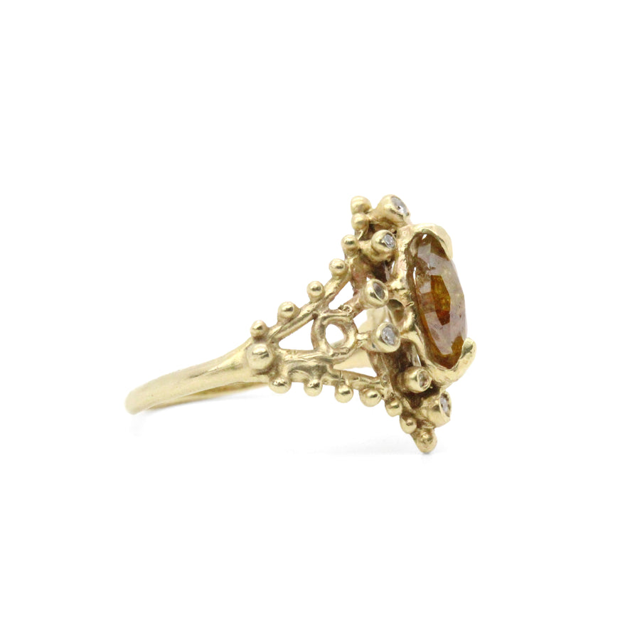 14k solid gold natural diamond Rustic Diamond Dahlia ring