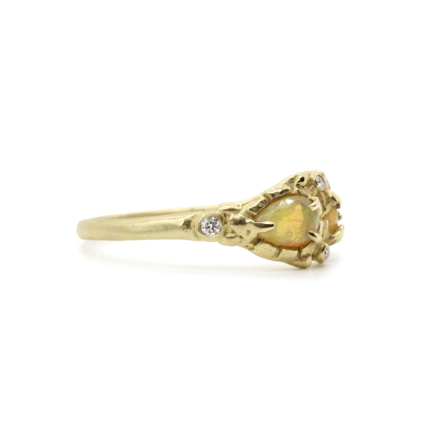 Solid 14k gold opal diamond Masque ring, ready to ship