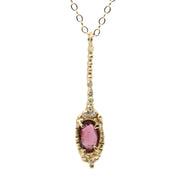 14k solid gold rhodolite garnet diamond Venus Drop pendant, ready to ship