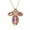 14k solid gold diamond and rhodolite garnet Iris pendant, ready to ship