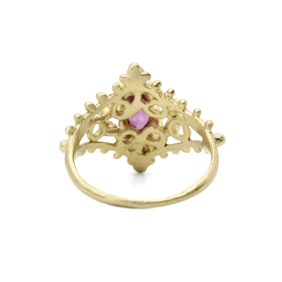14k solid gold rhodolite garnet diamond Dahlia ring, ready to ship