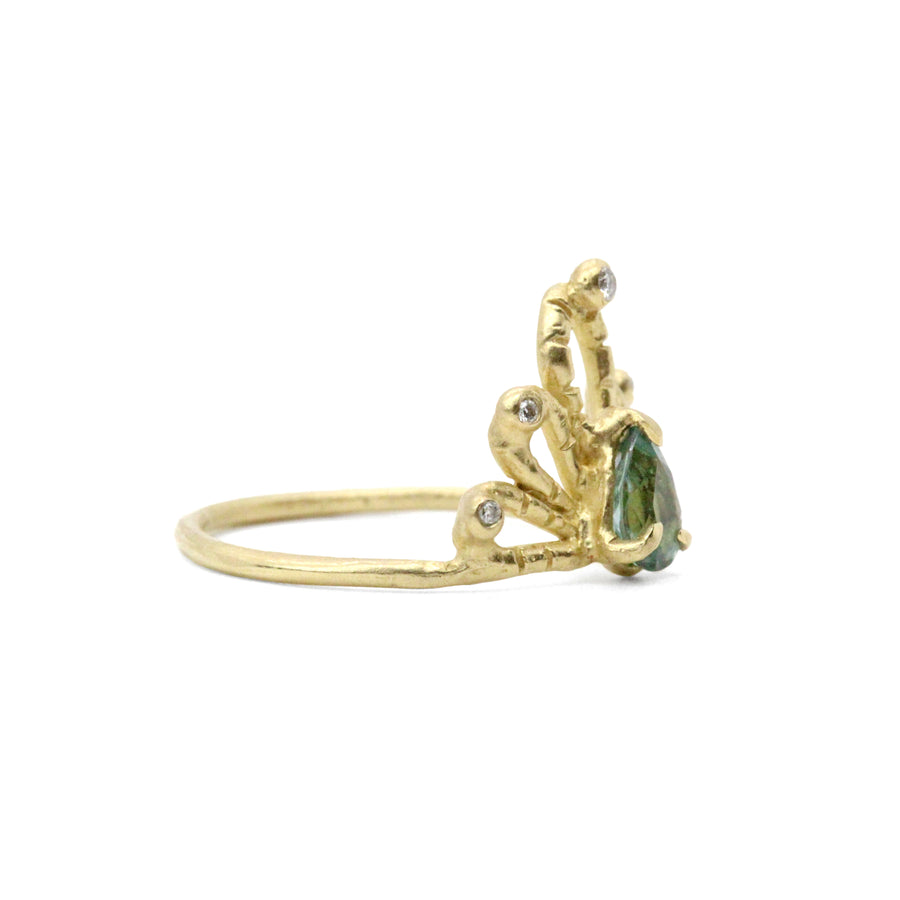 14k solid gold tourmaline diamond Tavas ring, ready to ship