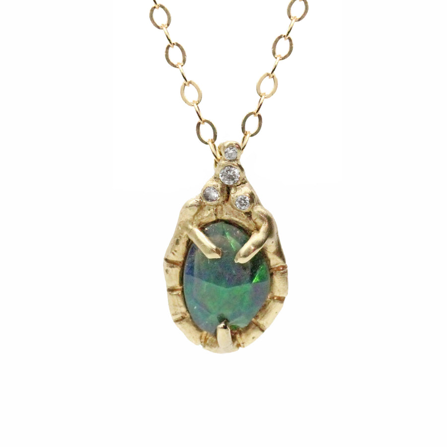 14k solid gold black opal diamond Dark Opal Cuore pendant, OOAK, one of a kind, ready to ship